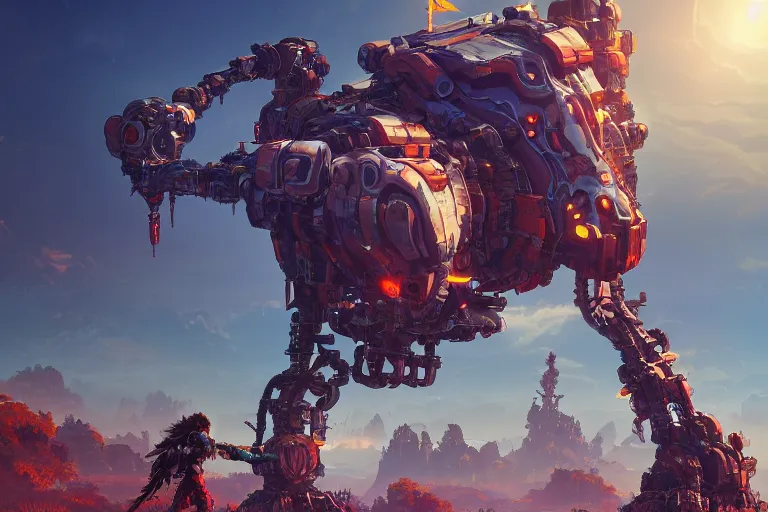 Image similar to watcher machine mecanical creature robot of horizon forbidden west horizon zero dawn radiating a glowing aura global illumination ray tracing hdr fanart arstation by ian pesty and alena aenami artworks in 4 k