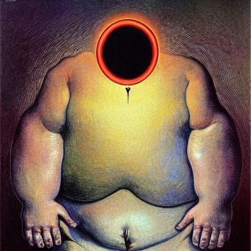 Image similar to Fat chungus Elon musk recognizes its soul in the mirror - contest-winning artwork by Salvador Dali, Beksiński, Van Gogh, Giger, and Monet. Stunning lighting