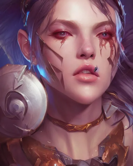 Image similar to league of legends portrait, au naturel, hyper detailed, digital art, trending in artstation, cinematic lighting, studio quality, smooth render, unreal engine 5 rendered, octane rendered, art style by klimt and nixeu and ian sprigger and wlop and krenz cushart.