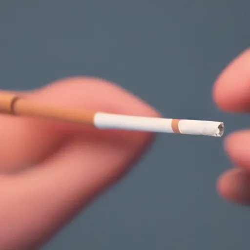 Image similar to Close-up of only one hyperrealistic hand holding cigarette with smoke, white background, 4K