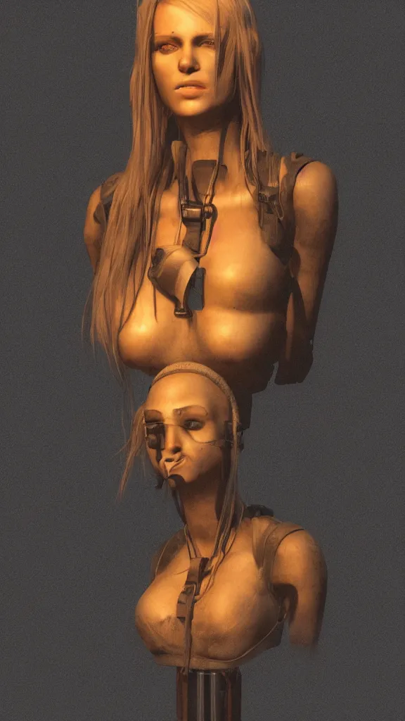 Image similar to beautiful girl bust with pony hair,cyberpunk,realistic,cinematic,3d,night lighting