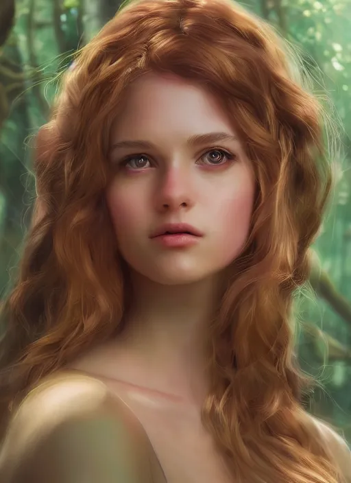 Image similar to portrait of a gorgeous princess of the forest, 8k render, ultra realistic, cinematic lighting, artstation, Annie Leibovitz, artgerm