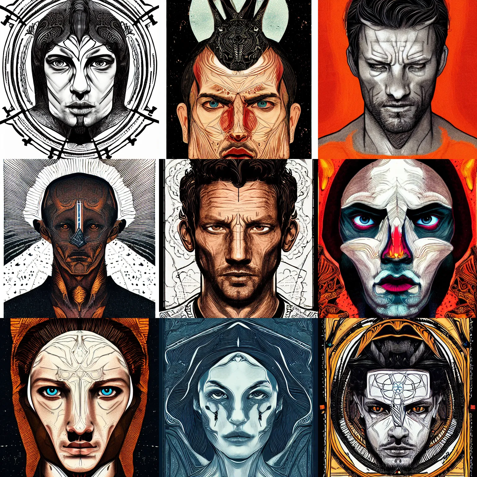 Prompt: head - on symmetrical centered painted portrait, ian bohen, tarot card style, fantasy, intricate, highly detailed, smooth, sharp focus, illustration, artstation, in the style of wlop