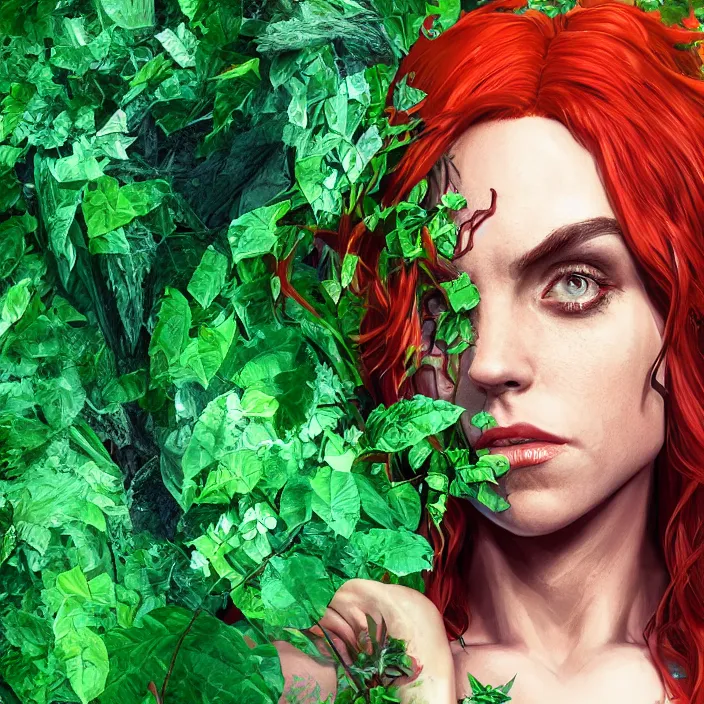 Image similar to portrait of Melanie C as a Poison Ivy. intricate artwork. by Tooth Wu, wlop, beeple, dan mumford. octane render, trending on artstation, greg rutkowski very coherent symmetrical artwork. cinematic, hyper realism, high detail, octane render, 8k