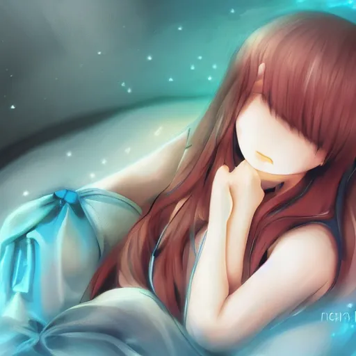 Image similar to cute anime girl sleeping, high quality, award winning, digital art