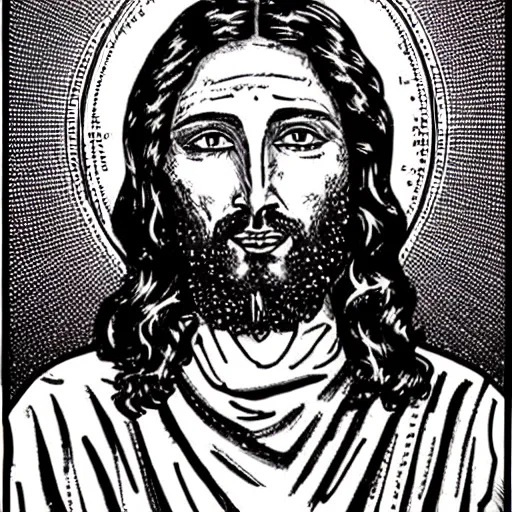 Prompt: portrait of jesus as a woman, by robert crumb, b&w