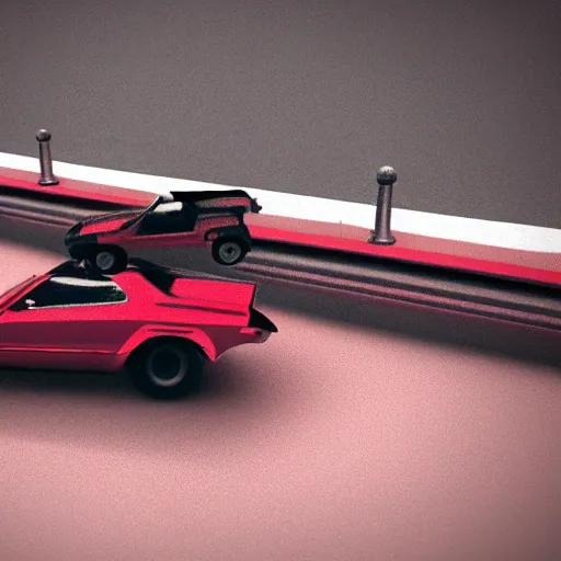 Prompt: blade runner style, small red car, 3d