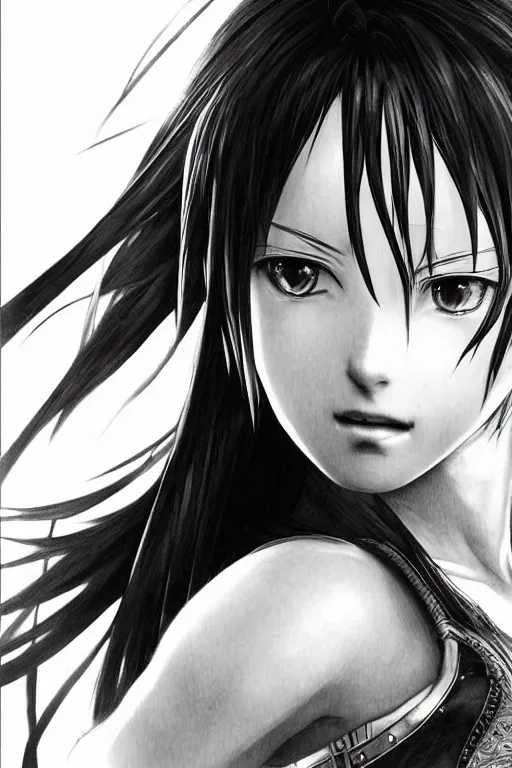 Prompt: highly detailed manga line art portrait of tifa from Final Fantasy, very detailed, realistic, by Stanley Artgerm Lau, greg rutkowski, thomas kindkade, alphonse mucha, loish, norman rockwell J.