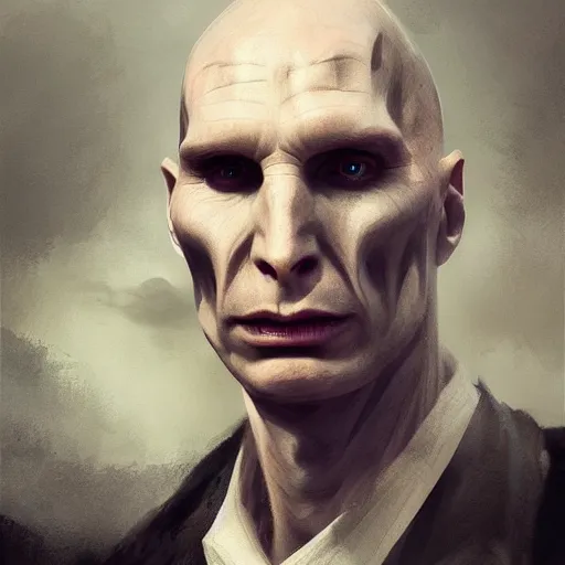 Image similar to portrait of voldemort, exudes terror, castle, mysterious breath, spitfire, photography, hyperrealistic, by greg rutkowski, smooth, illustration, elegant, artstation, digital painting.