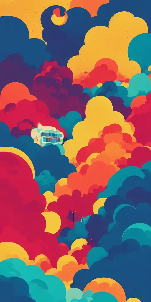 Prompt: cursed multicolored clouds. tom whalen, james gilleard, liam brazier, tristan eaton