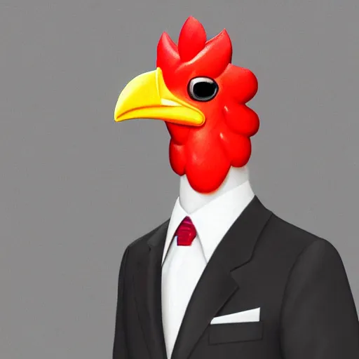 Image similar to a closeup portrait of an antropomorphic chicken wearing a suit, photorealistic