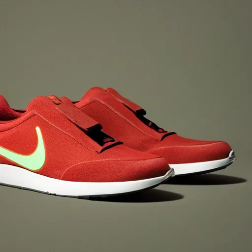 Image similar to a studio photoshoot of A Nike running sneaker designed by Dieter Rams, Fear or God, realistic, color film photography by Tlyer Mitchell, 35 mm, graflex