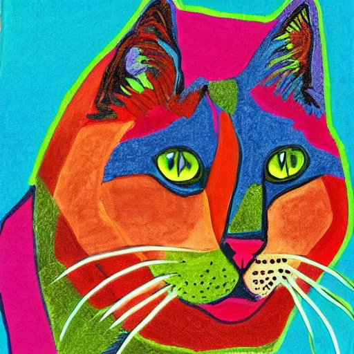 Image similar to colorful cat portrait in the style of laurel burch