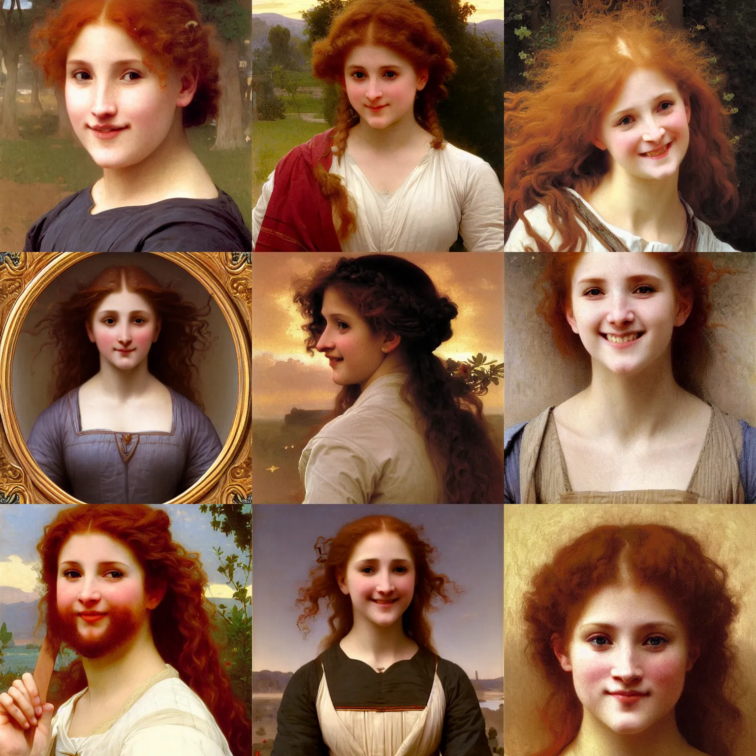 Prompt: Symmetrical cleric of symmetry. Stocky red-haired woman. Smiling. Happy. Cheerful. Art by william adolphe bouguereau. During golden hour. Extremely detailed. Beautiful. 4K. Award winning.