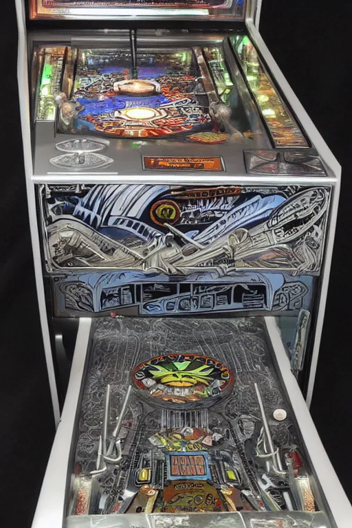 Image similar to pinball machine designed by HR giger