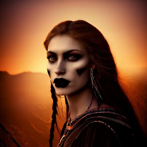Image similar to photographic portrait of a stunningly beautiful gothic aztec female in soft dreamy light at sunset, contemporary fashion shoot, by edward robert hughes, annie leibovitz and steve mccurry, david lazar, jimmy nelsson, breathtaking, 8 k resolution, extremely detailed, beautiful, establishing shot, artistic, hyperrealistic, beautiful face, octane render