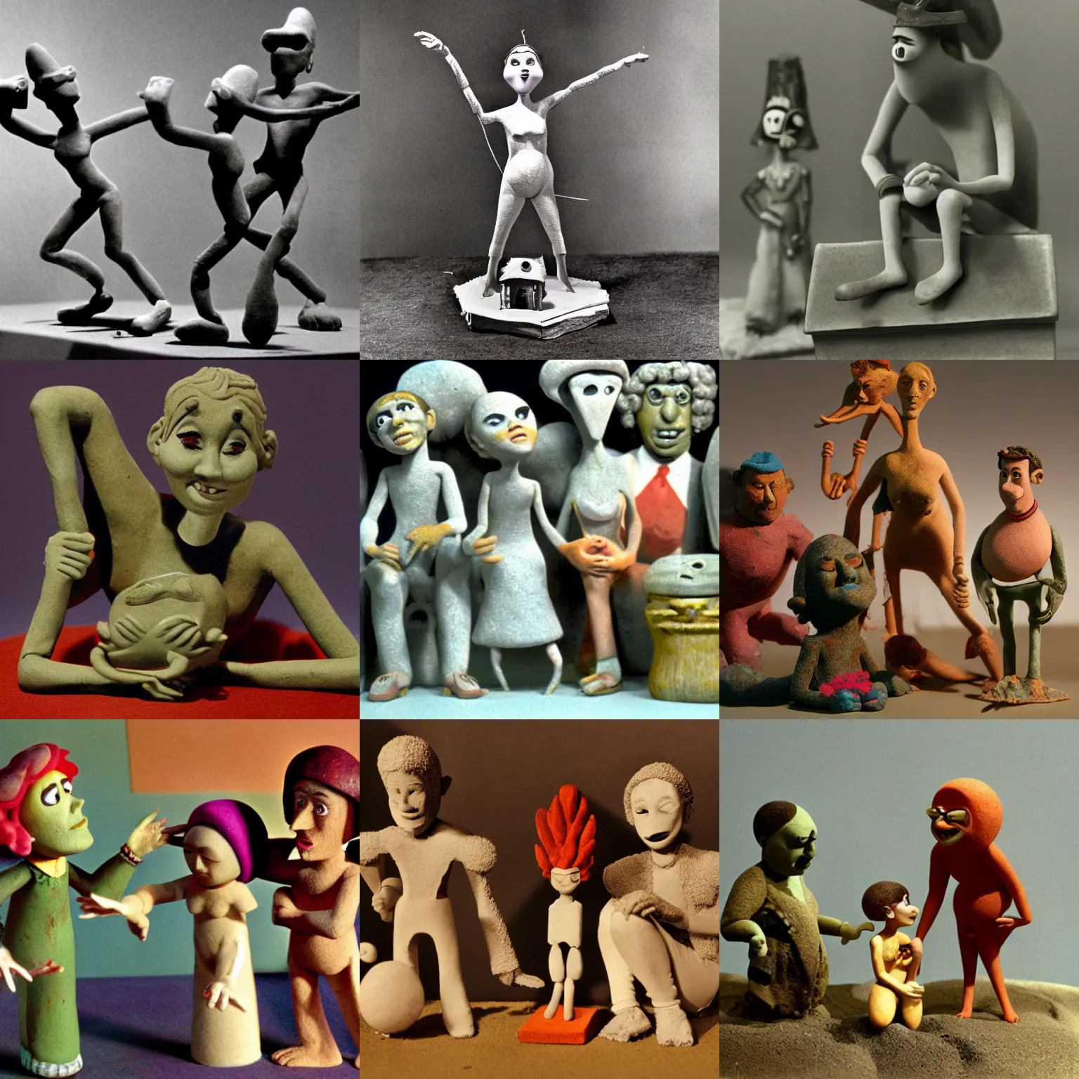 Image similar to a claymation film still of statuette / anthropomorphe / bresil / bahia / collection / fonction jeu et jouet / claymation by bruce bickford / 6 0 s