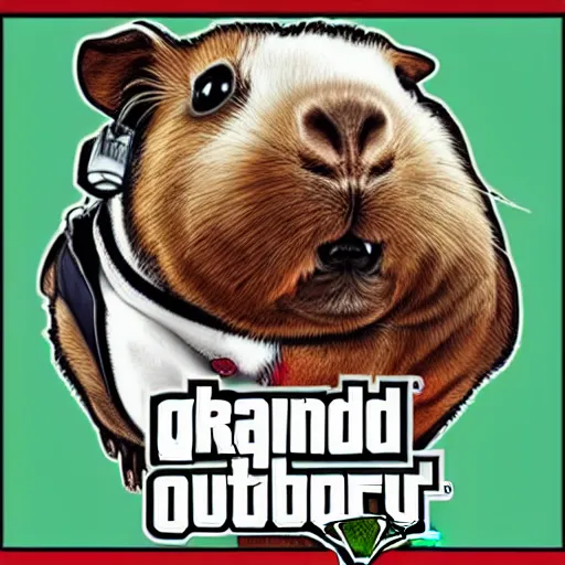 Prompt: a guinea pig in the style of gta 5 cover art