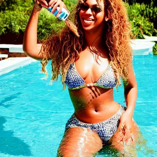 Image similar to Beyoncé being cute in a pool holding a margarita