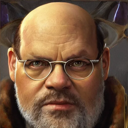 Image similar to george costanza as a realistic d & d fantasy character, closeup portrait art by donato giancola and greg rutkowski, vintage retro, realistic face, digital art, trending on artstation, symmetry!!