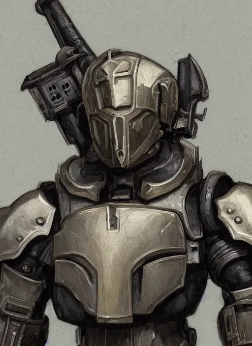 Prompt: medium-length portrait of a male paladin with short curly hair and a greying beard, olive skin, a grim expression and tired eyes, wears a suit of power armor, magitech!, Enchanted power armor, gundam, medieval setting, highly detailed, digital painting, artstation, concept art, sharp focus, illustration, art by greg rutkowski and alphonse mucha