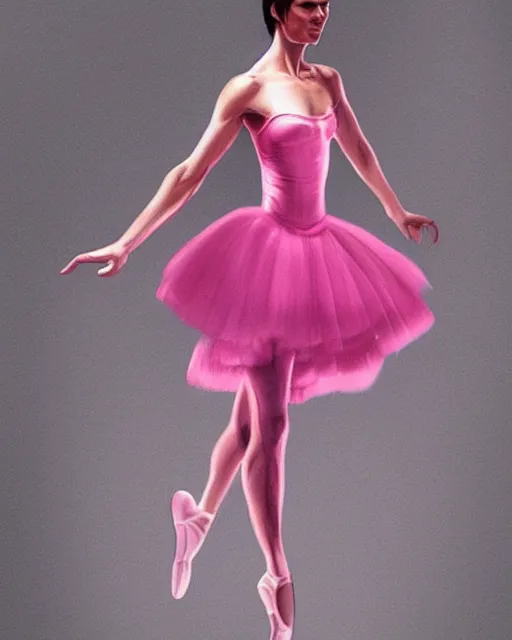 Prompt: tom cruise wearing a pink ballerina dress, dramatic lighting, digital art, artgerm, artstation