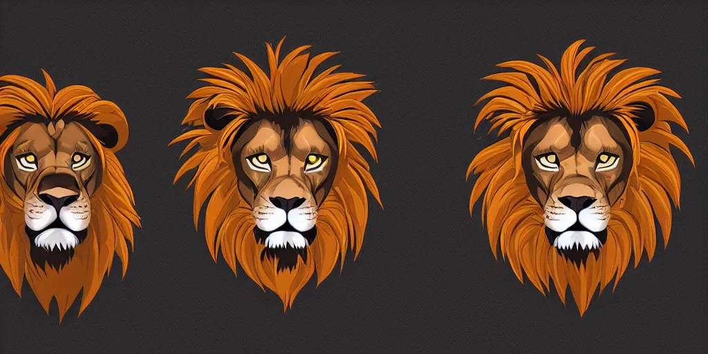 Prompt: game asset of unique lion heads on black background, organic, 9 0 s cartoon palette, 9 0 s cartoon inking, 2 d sprites, 8 k, close up, flat design