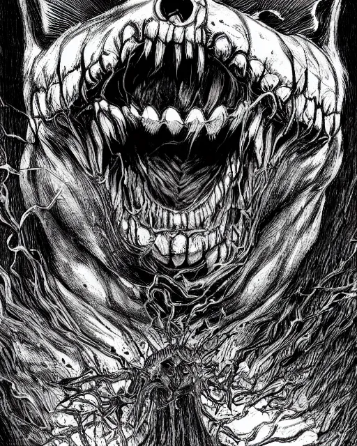 Image similar to A crate with tongue and tooth, terrifying, black and white, fantasy art, monster art, in the style of masami kurumada, illustration, epic, fantasy, intricate, hyper detailed, artstation, concept art, smooth, sharp focus, ray tracing
