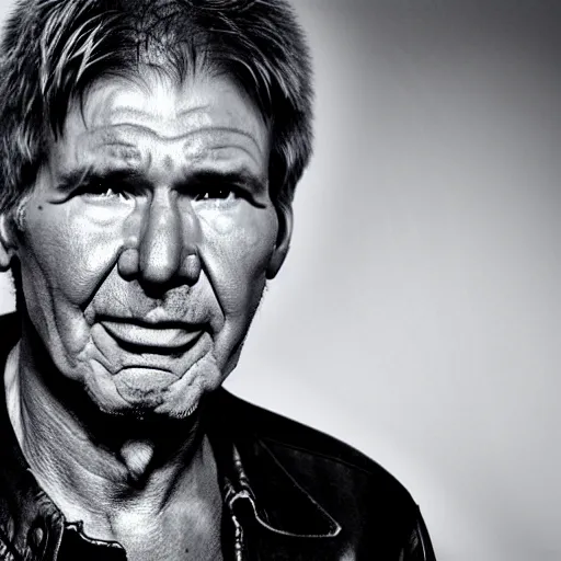 Image similar to harrison ford from indiana jone, but with giant ears five times larger than normal size. black and white photo rolling stone magazine 8 k