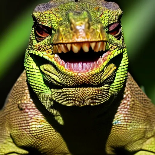 Prompt: the head of a lizard photoshopped onto a gorrilla's body