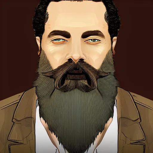 Image similar to Disco Elysium portrait of a man with a beard, he is smoking a cigarette