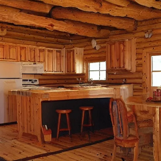 Prompt: “log cabin kitchen”