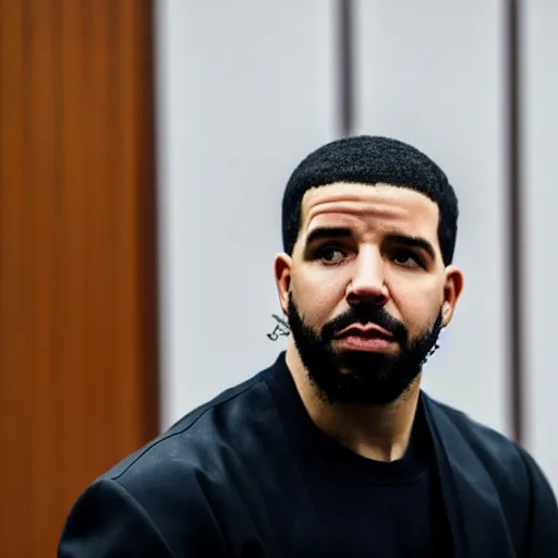 Image similar to Aubrey Drake Graham in a trial in court, dslr photograph