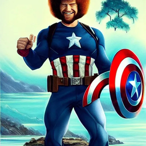 Prompt: Bob Ross as captain america