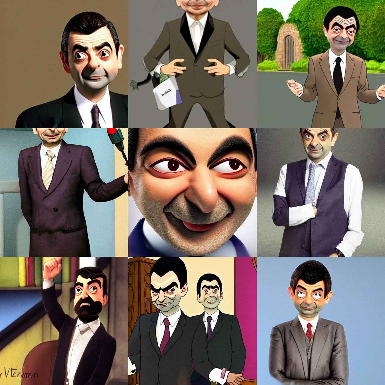 Prompt: Mr. Bean (Rowan Atkinson), as Mézga Géza in the animation Mézga család