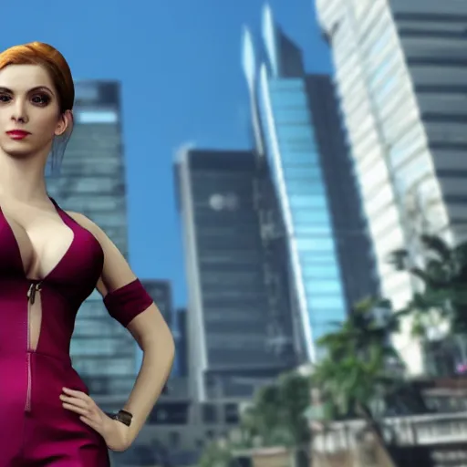 Image similar to amouranth as a GTA style character on a loading screen, 4k, high detail, high-resolution photograph, professional photography, ultra-detail