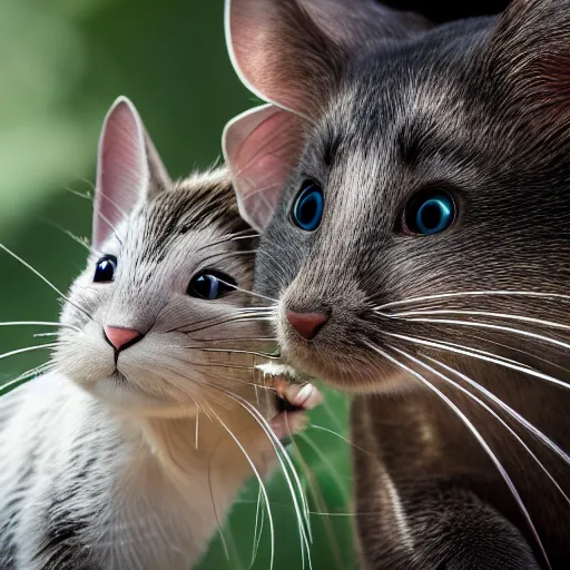 Image similar to portrait photo still of real life tom and jerry, 8 k, 8 5 mm f 1. 8