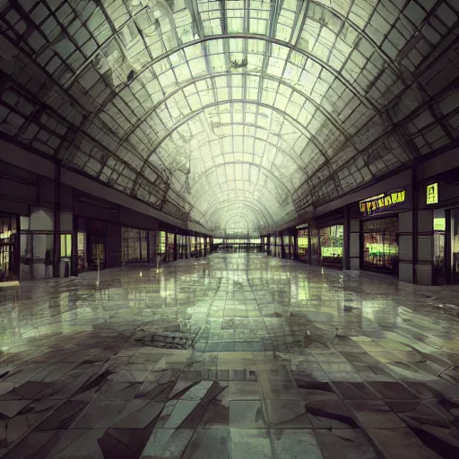 Image similar to a liminal space of an empty mall, nostalgic core, dynamic lighting, photorealistic concept art, trending on art station, stunning visuals, creative, cinematic, ultra detailed