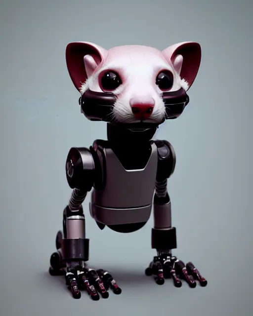 Image similar to ferret robot creature, robot zbrush ferret, artstation trending, octane render, robot animal, concept robot, robot ferret by mickael lelievre and remi cuxac