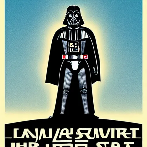 Image similar to Darth Vader in Soviet space propaganda poster