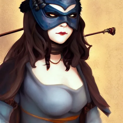 Image similar to medieval rogue masked girl, highly detailed, ghibli, mucha artstation