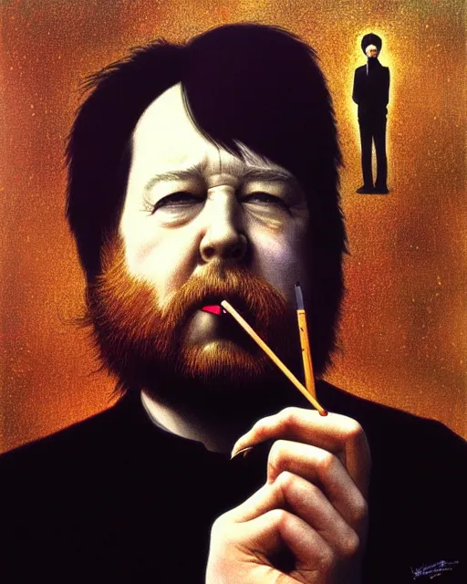 Image similar to portrait of bill hicks smoking, art by ( ( ( kuvshinov ilya ) ) ) and wayne barlowe and gustav klimt and artgerm and wlop and william - adolphe bouguereau