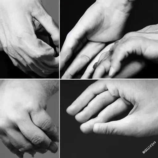 Prompt: beautiful academic study of hands in different poses