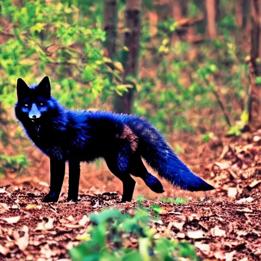 Prompt: a black fox in the wonder forest