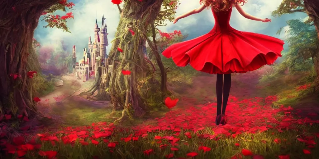 Image similar to The Red Queen, alice in wonderland, Cards, colorful, wide angle, super highly detailed, professional digital painting, artstation, concept art, smooth, sharp focus, no blur, no dof, extreme illustration, Unreal Engine 5, Photorealism, HD quality, 8k resolution, cinema 4d, 3D, beautiful, cinematic, art by artgerm and greg rutkowski and alphonse mucha and loish and WLOP