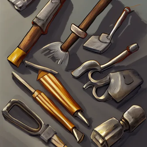 Image similar to painting of some tools by peter klasen, artstation, hd, ultra detailed