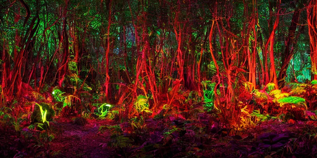 Image similar to scene still of avatar variety soft bioluminescent forest at night. 4 k cinematic cg weta weta weta lut balanced perfect lighting colorgraded