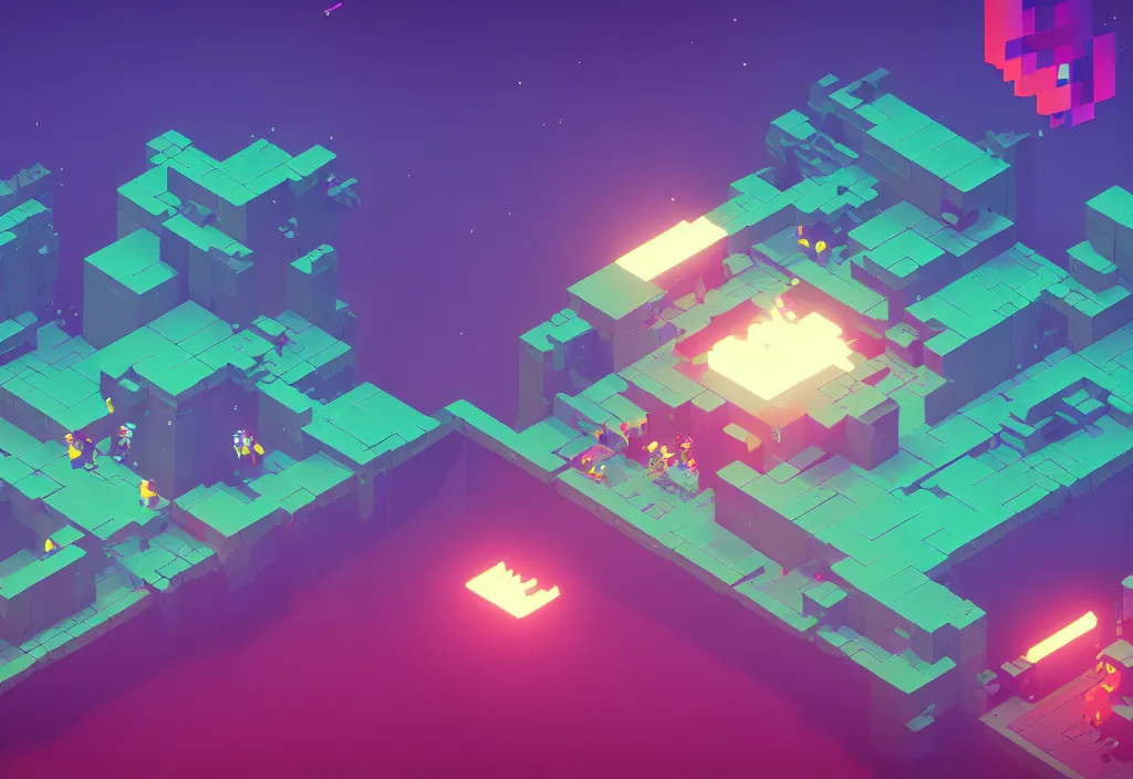 Prompt: isometric hyperlight drifter magicavoxel cinematic lighting, 4k