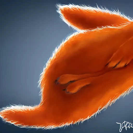 Image similar to digital art, underside of a fox paw, fluffy feet, toe beans, anatomically correct vulpine, 4 k