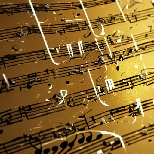 Image similar to a sculpture of music notation, three quater notes, art installation, made of polished broze, cinematic light, 8 k, octane render, reflections,